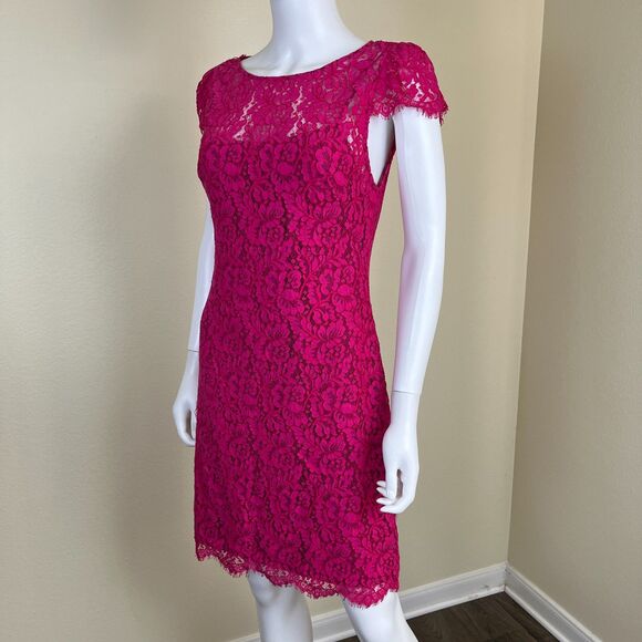 Alice + Olivia Women Size 8 Pink Lace Floral Sheath Mini Dress Cocktail Formal - Picture 14 of 17